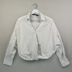 Zara Shirt Womens Small White Cropped Button Up Collared 100% Cotton